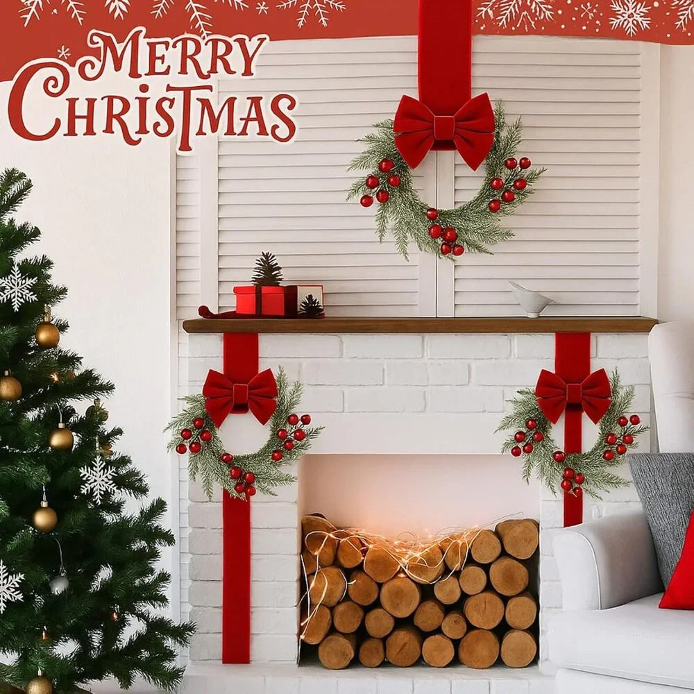 Charming 6-Piece Mini Christmas Wreaths - Perfect for Candle Decor & Windows